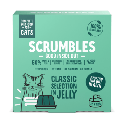 scrumbles-jelly-cat-food-classic-meat-fish-selection-box-grain-free-high-protein-hypoallergenic-tin