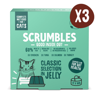 scrumbles-jelly-cat-food-classic-meat-fish-selection-box-grain-free-high-protein-hypoallergenic-tin